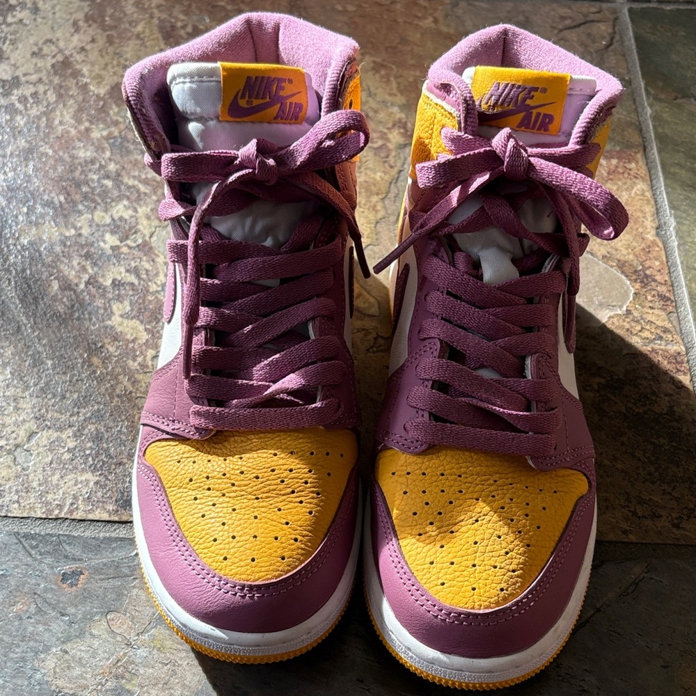 Nike Jordan Air 1 Sneakers in Purple and Yellow